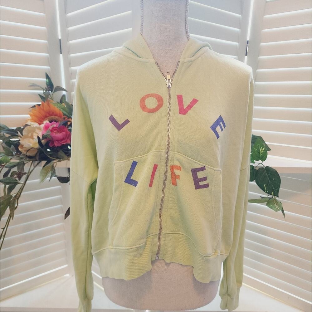 WILDFOX GREEN ZIP UP LOVE LIFE HOODIE SIZE MED